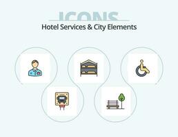 Hotel Services And City Elements Line Filled Icon Pack 5 Icon Design. wifi. hotel. banch . handbag. luggage vector