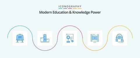 Modern Education And Knowledge Power Blue 5 Icon Pack Including course. education. expariment. filam . vedio vector