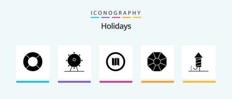 Holidays Glyph 5 Icon Pack Including . fireworks. location. festival. present. Creative Icons Design vector