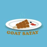vector illustration of mutton satay with sauce and soy sauce