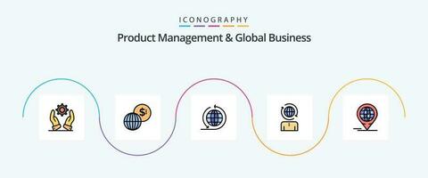 Product Managment And Global Business Line Filled Flat 5 Icon Pack Including global. business. global business. modern. global vector