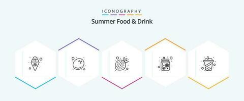 Summer Food and Drink 25 Line icon pack including smoothie. cup. fruits. mason jar. drinks vector