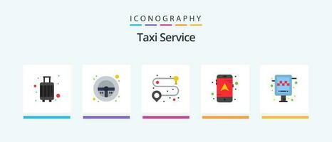 Taxi Servicio plano 5 5 icono paquete incluso estación. tablero. rueda. navegación. mapa. creativo íconos diseño vector