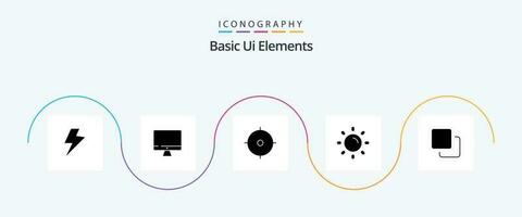 Basic Ui Elements Glyph 5 Icon Pack Including quadruple. four. target. shine. light vector
