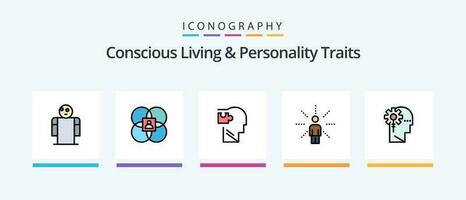 consciente vivo y personalidad rasgos línea lleno 5 5 icono paquete incluso producto. cariñoso. móvil. cuidado. médico. creativo íconos diseño vector