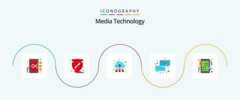 Media Technology Flat 5 Icon Pack Including message. conversation. shield. communication. data traffic vector