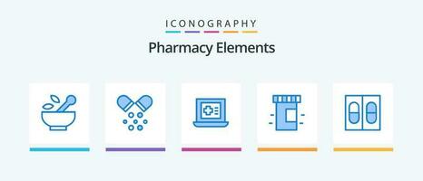 Pharmacy Elements Blue 5 Icon Pack Including . pills. laptop. medicine. medicine. Creative Icons Design vector