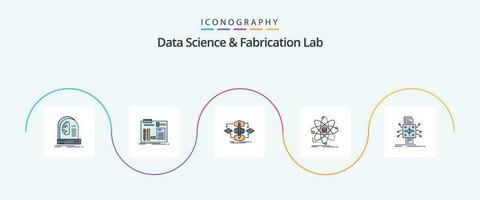 Data Science And Fabrication Lab Line Filled Flat 5 Icon Pack Including information. analysis. engineer. process. method vector