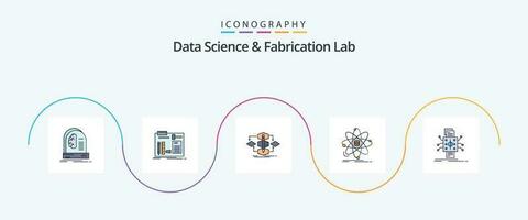 Data Science And Fabrication Lab Line Filled Flat 5 Icon Pack Including information. analysis. engineer. process. method vector