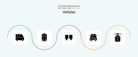 vehículos glifo 5 5 icono paquete incluso apagado. desactivado. viajar. coche. máquina elevadora camión vector