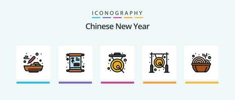 Chinese New Year Line Filled 5 Icon Pack Including candy. present. music. gift. gift. Creative Icons Design vector