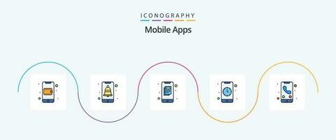 Mobile Apps Line Filled Flat 5 Icon Pack Including call. interface. application. interaction. alarm vector