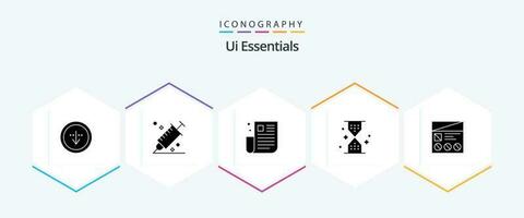 ui esenciales 25 glifo icono paquete incluso Temporizador. reloj. recogedor. ui periódico vector