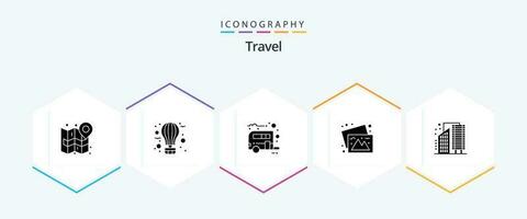 Travel 25 Glyph icon pack including images. photos. hot. camera. caravan vector