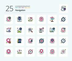 Navigation 25 Line Filled icon pack including sign. cross. destination. delete. map vector