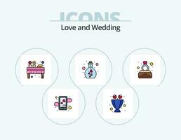 Wedding Line Filled Icon Pack 5 Icon Design. earrings. wine. flowers. research. flask vector