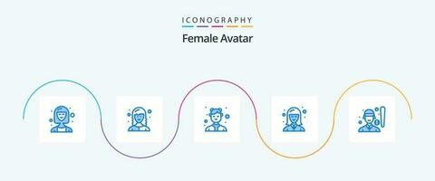 Female Avatar Blue 5 Icon Pack Including woman. girl. web developer. female. waitresses vector