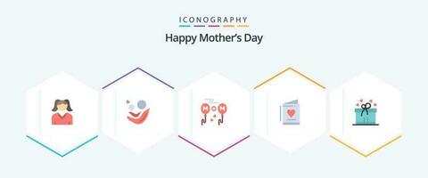 Happy Mothers Day 25 Flat icon pack including box ribbon. wedding. balloons. love. card vector