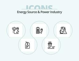 Energy Source And Power Industry Line Icon Pack 5 Icon Design. battery. lab. gear. power. atom vector