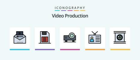 Video Production Line Filled 5 Icon Pack Including message envelope. email. news target. watch video. play button. Creative Icons Design vector