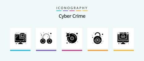 Cyber Crime Glyph 5 Icon Pack Including computer. robbery. database. financial.. Creative Icons Design vector