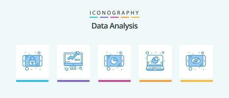 Data Analysis Blue 5 Icon Pack Including report. computer. seo. database. mobile. Creative Icons Design vector