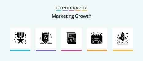 Marketing Growth Glyph 5 Icon Pack Including graph. chart. tag. calendar. income. Creative Icons Design vector