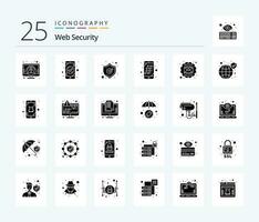 Web Security 25 Solid Glyph icon pack including email. mobile. mobile. code. shield vector