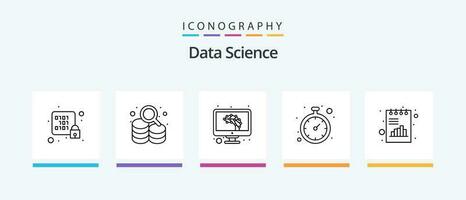 Data Science Line 5 Icon Pack Including time. clock. drive. ideas. lamp. Creative Icons Design vector