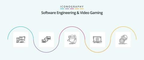 Software Engineering And Video Gaming Line 5 Icon Pack Including application. vr. network. virtual. reality vector