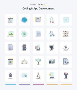 Creative Coding And App Development 25 Flat icon pack  Such As flask. testing. internet. sketching. notepad vector