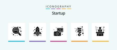 Startup Glyph 5 Icon Pack Including employee. money. images. startup. growth. Creative Icons Design vector