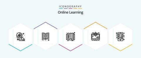 en línea aprendizaje 25 línea icono paquete incluso aplicación ciencia. lectura. monitor. educación vector