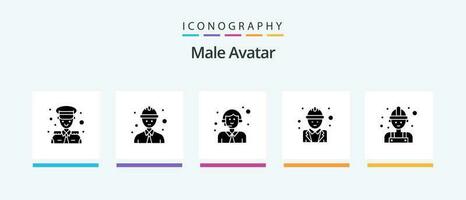 masculino avatar glifo 5 5 icono paquete incluso mano de obra. gerente. entrega. mano de obra. ingeniero. creativo íconos diseño vector