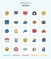 creativo Facebook 25 línea lleno icono paquete tal como emoción. fotografía. monitor. foto. cámara vector