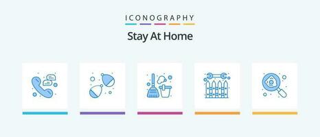 Stay At Home Blue 5 Icon Pack Including work. tool. bucket. repair. equipment. Creative Icons Design vector