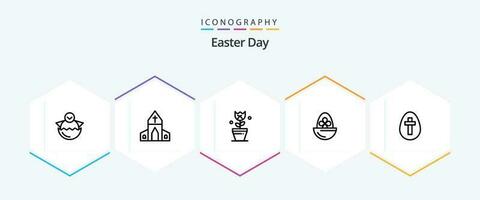 Easter 25 Line icon pack including food. easter. cross. boiled egg. tulip vector