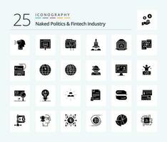 Naked Politics And Fintech Industry 25 Solid Glyph icon pack including startup. bussiness. online. unicorn startup. internet vector