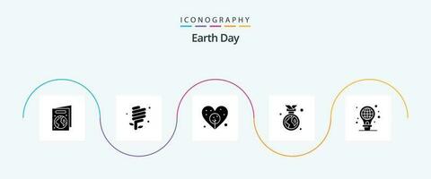 Earth Day Glyph 5 Icon Pack Including light. protection. earth. environment. earth day vector