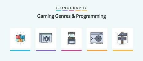 juego de azar géneros y programación línea lleno 5 5 icono paquete incluso función. dominio. robot. divertida. pelota. creativo íconos diseño vector