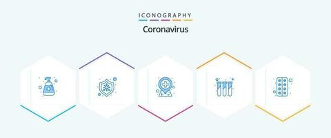 Coronavirus 25 Blue icon pack including pill. test tubes. disease. test. experiment vector