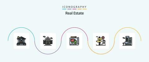 Real Estate Line Filled Flat 5 Icon Pack Including building. home. blueprint. real estate. sign vector