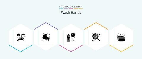 Wash Hands 25 Glyph icon pack including hand washing. scan. cleaning. virus. bacteria vector