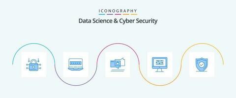 Data Science And Cyber Security Blue 5 Icon Pack Including problem. encryption. chat. ddos. cryptography vector