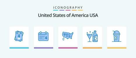 Usa Blue 5 Icon Pack Including american. glass. states. bottle. wine. Creative Icons Design vector