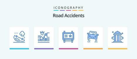 Road Accidents Blue 5 Icon Pack Including firefighter. road. ad board. car. road advertising. Creative Icons Design vector