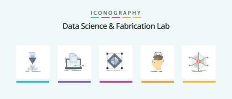 Data Science And Fabrication Lab Flat 5 Icon Pack Including head. data. list. preparation. grid. Creative Icons Design vector