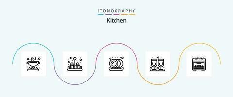 cocina línea 5 5 icono paquete incluso . horno. lámina. microonda. jugo vaso vector