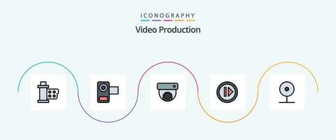 vídeo producción línea lleno plano 5 5 icono paquete incluso reanudar. adelante. película. audio. medios de comunicación vector