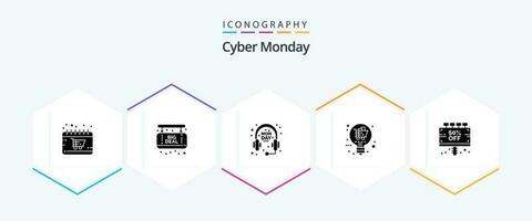 Cyber Monday 25 Glyph icon pack including sale. sign. ecommerce. offer. sale idea vector